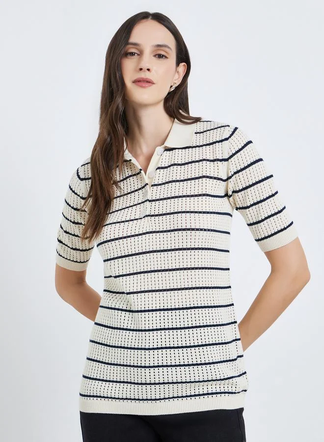 ستايلي تيشيرت بولو قطني مخطط للنساء